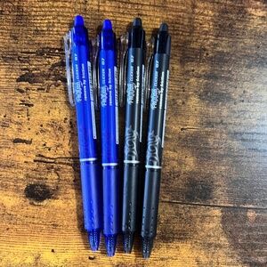 4 pk Pilot FriXion Clicker 0.7mm, Erasable Gel Pens | Black/Blue Ink